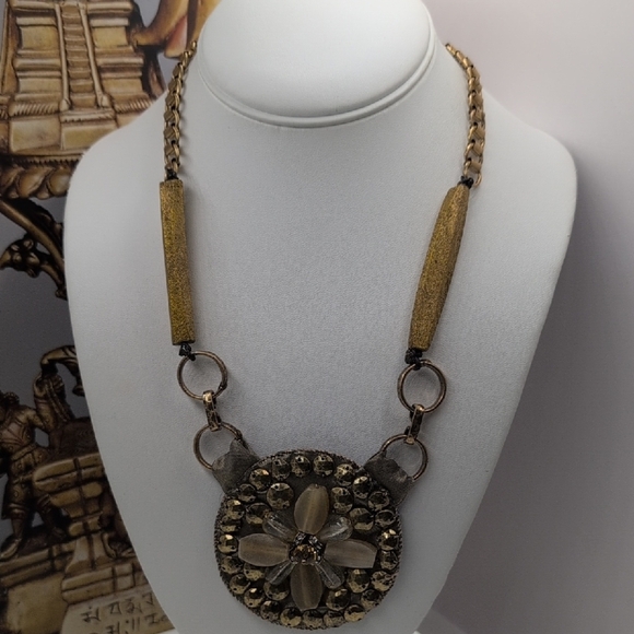 Chico's Gold and Silver Fabric Backed Medallion Necklace - Picture 7 of 7